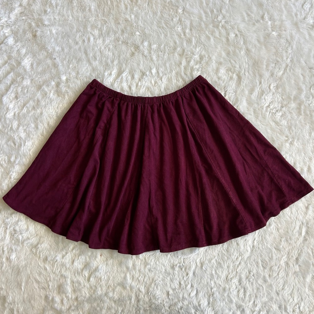 Brandy Melville Burgundy Skater Mini‎ Skirt One Size Maroon Flared Elastic Waist